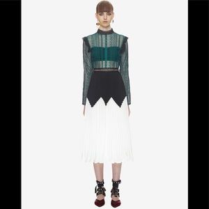 Self Portrait Lace L/S Pleated Midi Dress (Sz 0)